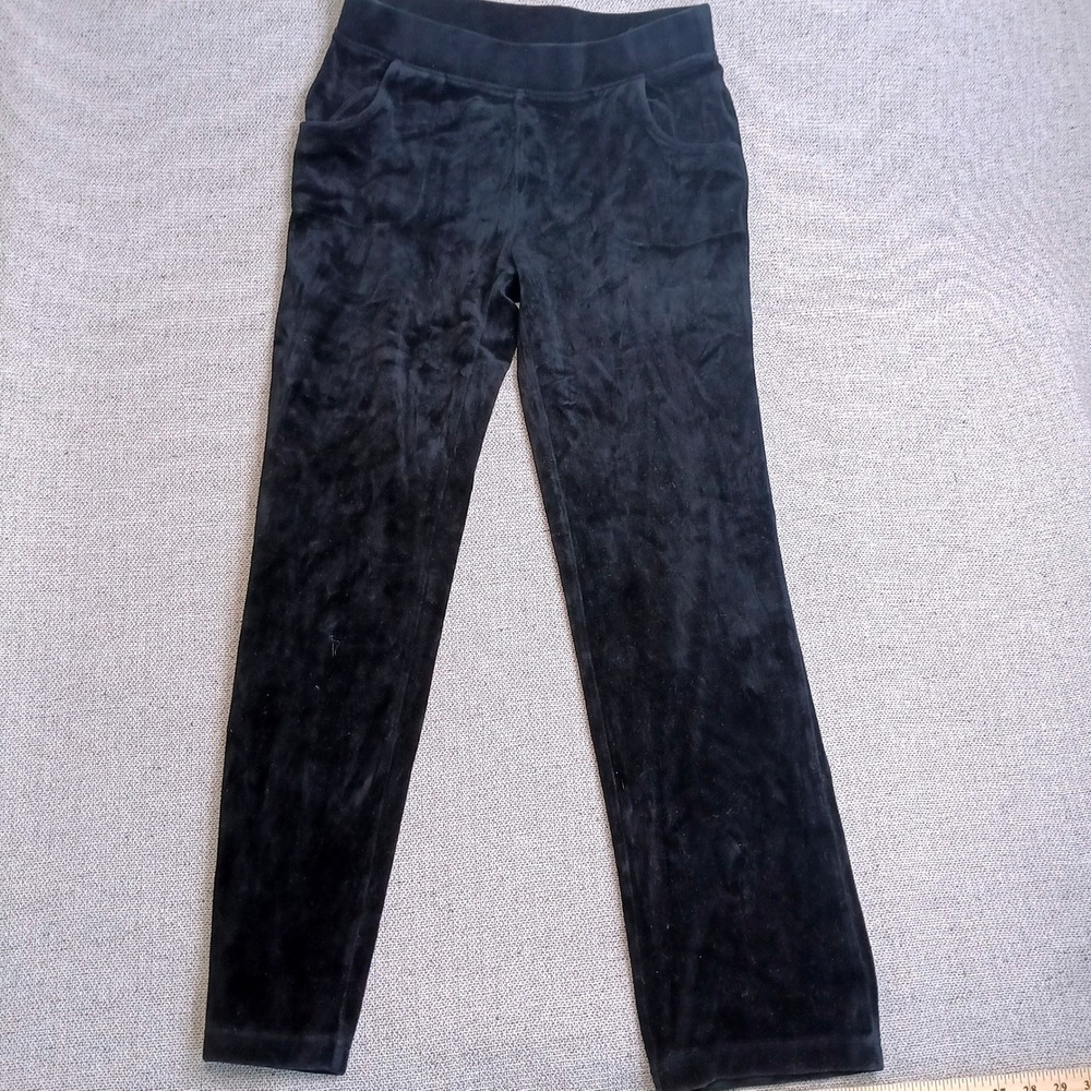Zenergy by Chico's Velour Pants Women Size 0 Black Excellent Straight Leg Pocket